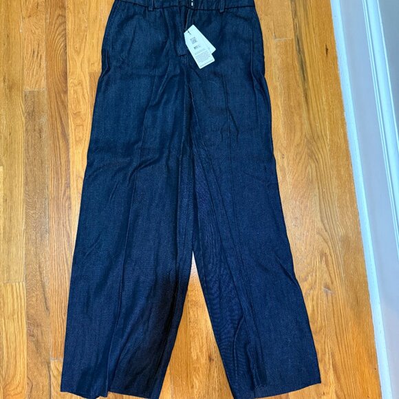 Reiss Denim-Look Wide-Leg Trousers in Dark Blue - Picture 4 of 4